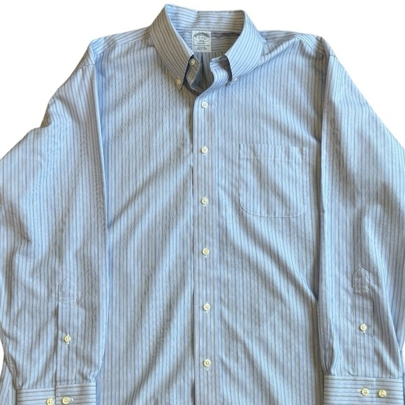 Brooks Brothers Other - Brooks Brothers Non-Iron Dress Shirt REGENT Blue/Brown Stripe Men's Size 17-2/3
